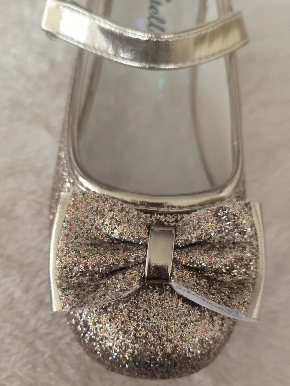 Girls' Glitter Bow Mary Janes in Metallic Gold